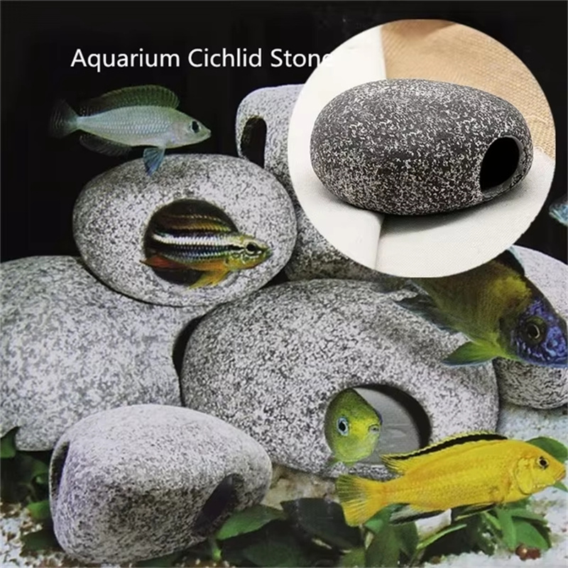 Aquarium Fish Hide - 1/2 Pièces Pierre céramique pour aquarium,